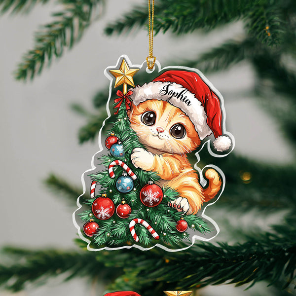 Custom Cute Cat Christmas Acrylic Ornament for Pet Lovers