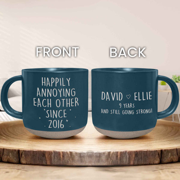 9 Year Anniversary Gift, 9th Anniversary Pottery Mug, 9 Year Wedding Anniversary Gift For Him Her, Personalized Couple Coffee Mug, Willow MLN6115DNV