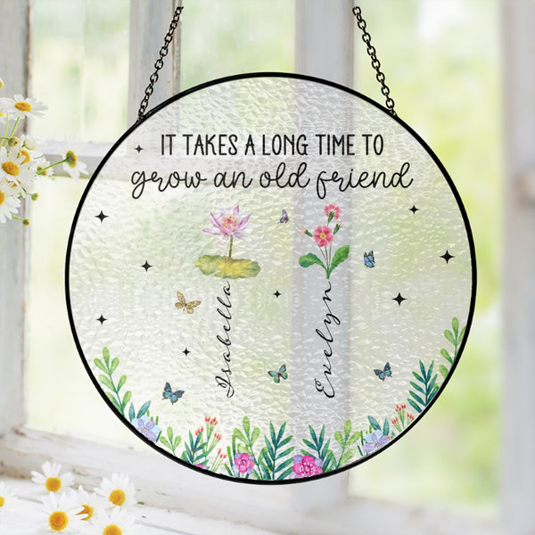 Best Friends Stained Glass Suncatcher,It Takes A Long Time To Grow An Old Friend,Soul Sisters Sun Catcher,Friendship Window Decor, Bestie Birthday Gift MLN5093BQT