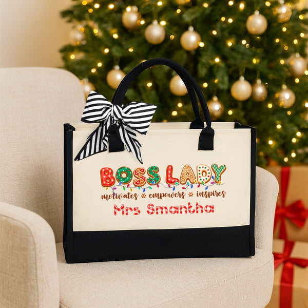 Personalized Boss Lady Christmas Tote Bag Holiday Gift for Female