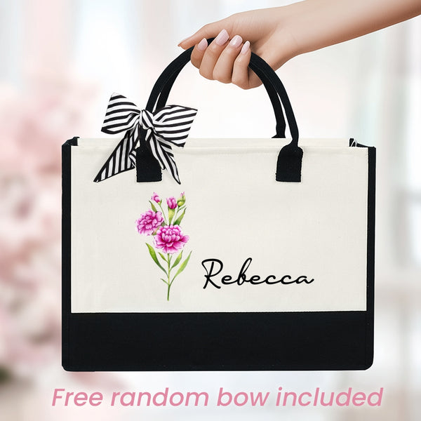 Birth Month Flower Personalized Tote Bag, Bachelorette Bridesmaid gifts, Wedding Gift, Gift for Mom, Custom Birth Month Flower Bag for Woman MLN5778BQT