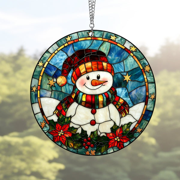 Handcrafted Snowman Stained Glass Suncatcher – Bright and Cheerful Christmas Home Décor