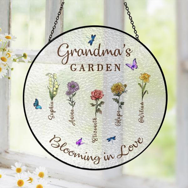 Personalized Birth Flowers Stained Glass Suncatcher, Custom Grandma's Garden Gift, Mother's Day Gift, Birth Flower Gifts, Gift for Grandma MLN5365HVN
