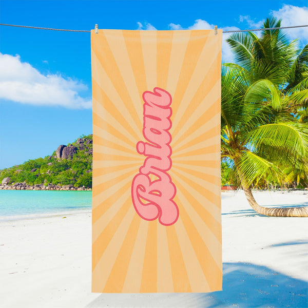 Groovy Retro Style Personalized Beach Towel, Custom Name 70's Kids Towel, Beach Towel With Name, Gift for Bachelor Party Shower, Groovy Gift MLN5854BQT