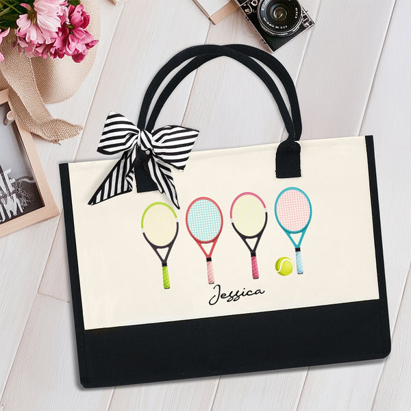 Personalized Tennis Tote Bag with Bow Gift for Tennis Lovers