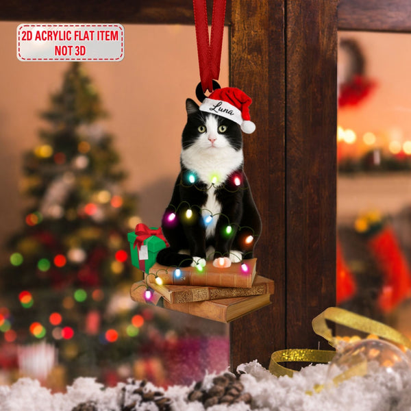 Personalized Cat Christmas Ornament with Custom Name for Book Lovers