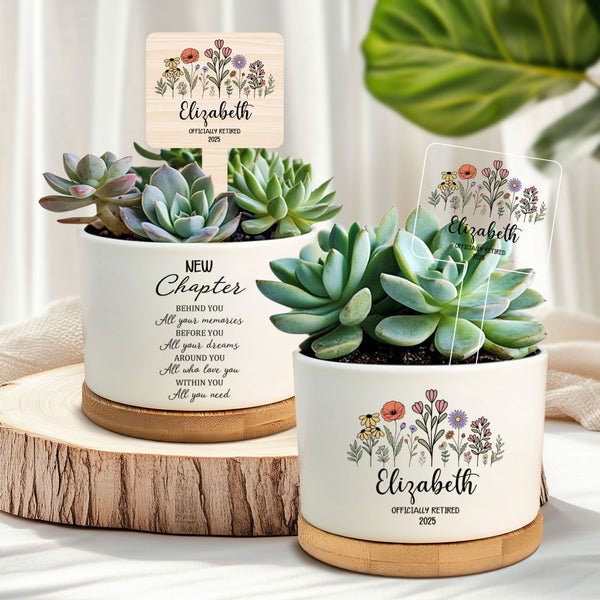 Personalized Retirement Planter Gift with Flower Design