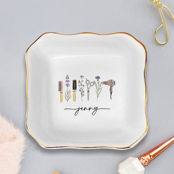Hair Stylist Name Ring Dish, Gift for Hairstylist, airstylist Gift Hairdresser Trinket Dish, Custom Hairdresser Gift, Beautician Ring Holder MLN5540NTH