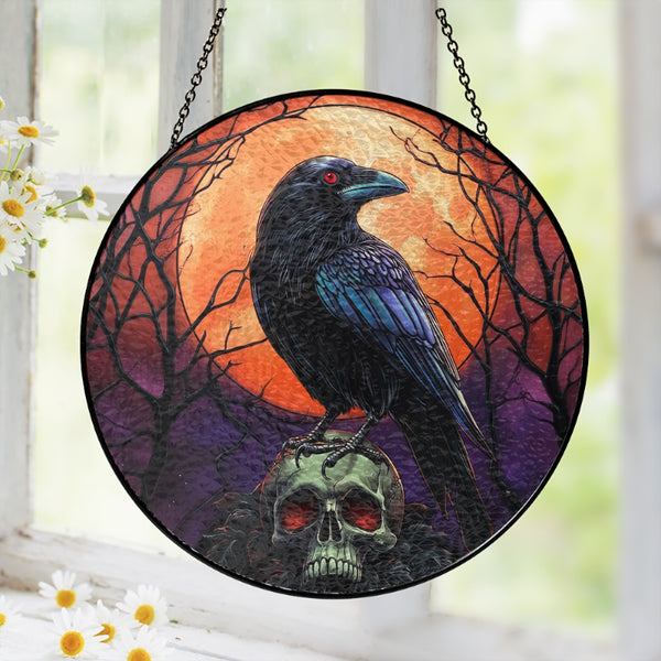 Black Raven Stained Glass Suncatcher, Halloween Crow Suncatcher, Gothic Crow Window Hangings For House, Housewarming Gift, Bird Lover Gift