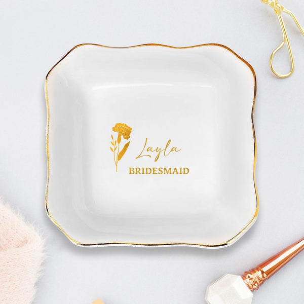 Personalized Maid of Honor Gift, MOH Ring Dish, Sister Wedding Gift, Personalized Birth Flowers Maid of Honor Gift Sister Maid of Honor TQN5159LTH