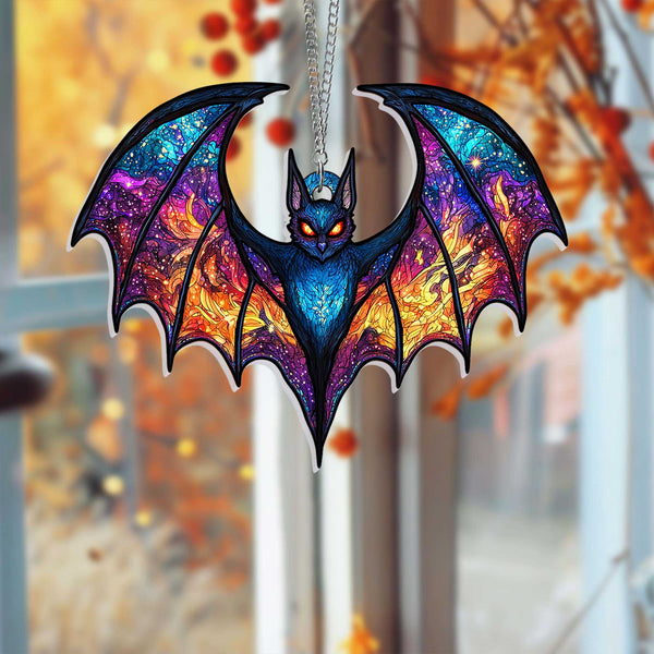 Personalized Gothic Bat Suncatcher | Spooky Halloween Window Hanging, Unique Fall Window Decor & Gift for Bat Lovers