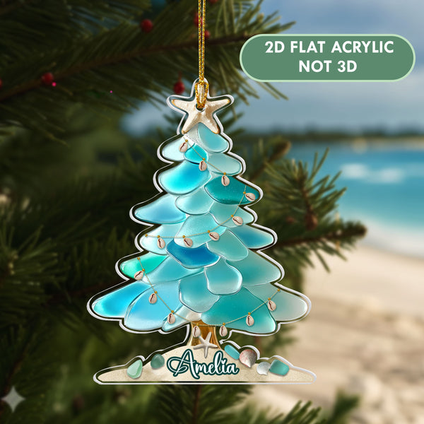 Personalized Beach Christmas Tree Ornament for Coastal Holiday Decor