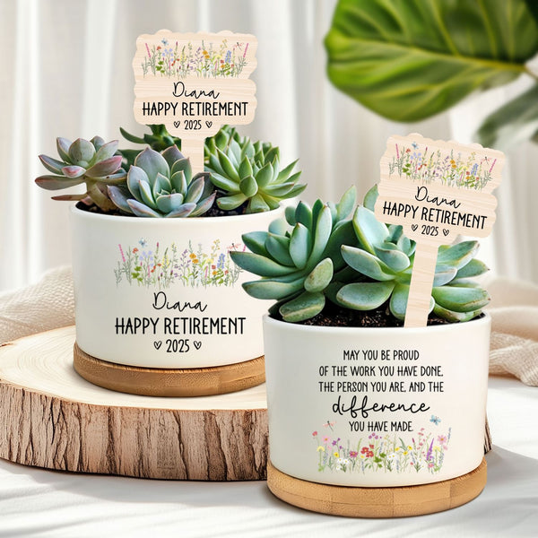Custom Happy Retirement Flower Planter Gift for Coworker Teacher