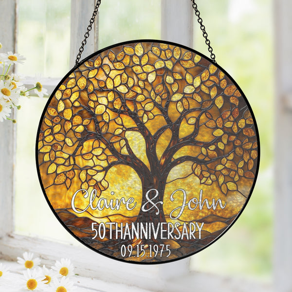 Personalized 50th Wedding Anniversary Stained Glass Suncatcher, Golden Anniversary Gift, 50th Anniversary Gift, Anniversary Gift,Couple Gift MLN6021NGT