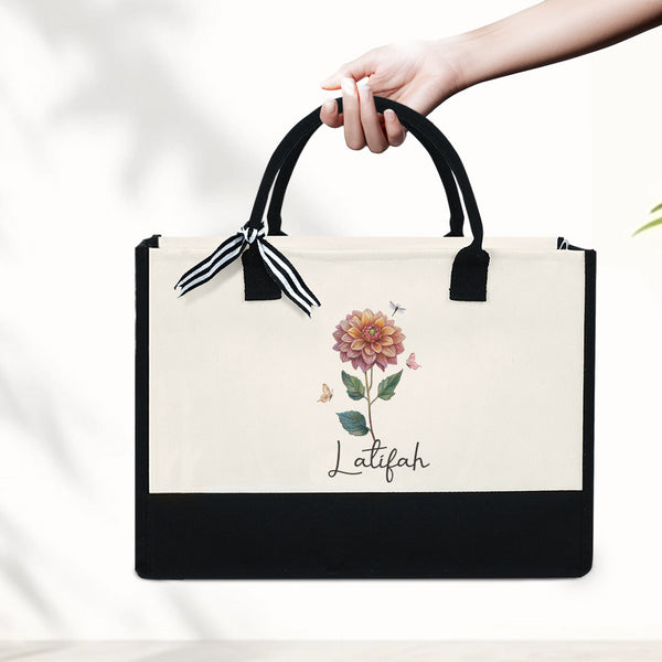 Dahlia Flower Tote Bag, Personalized Dahlia Flower Canvas Tote Bag, Gifts For Gardeners, Birthday Gifts, Wedding Gift, Tote Gifts for Mom VTM1312BQT