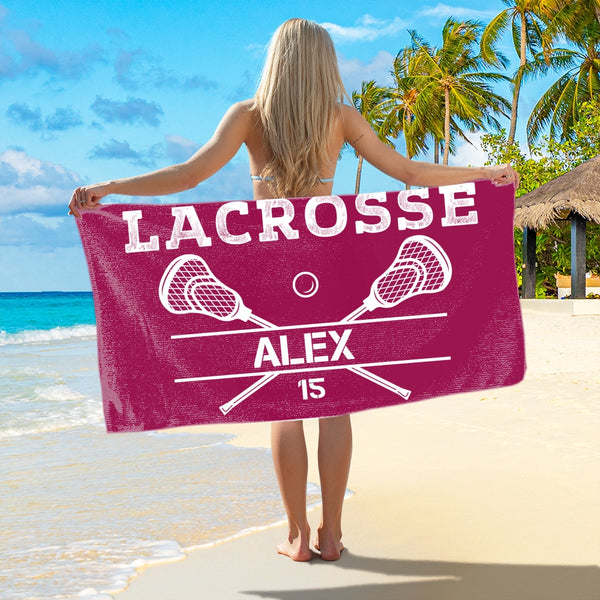 Personalized Lacrosse Beach Towel, Custom Lacrosse Team Beach Towel, Lacrosse Gift, Lacrosse Pool Towel, Lacrosse Team, Girls Lacrosse Boys MLN5807TTH