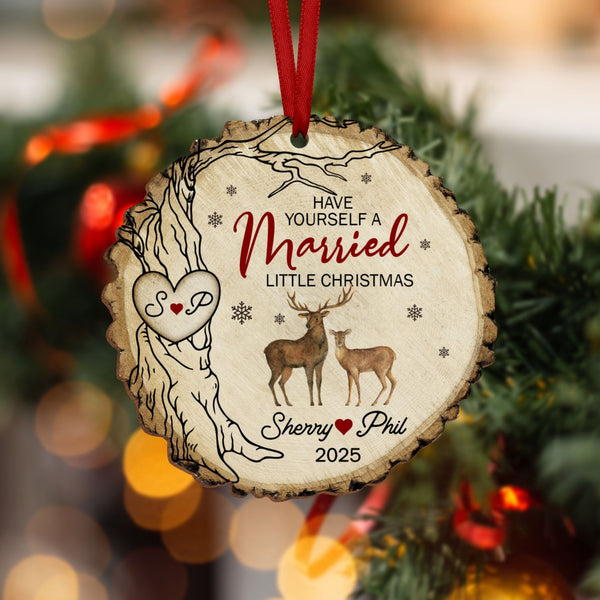 Personalized Couple Christmas Gift, First Christmas Married Ornament, Couple Married Wooden Ornament, Anniversary Gift,Couple Deer Ornament