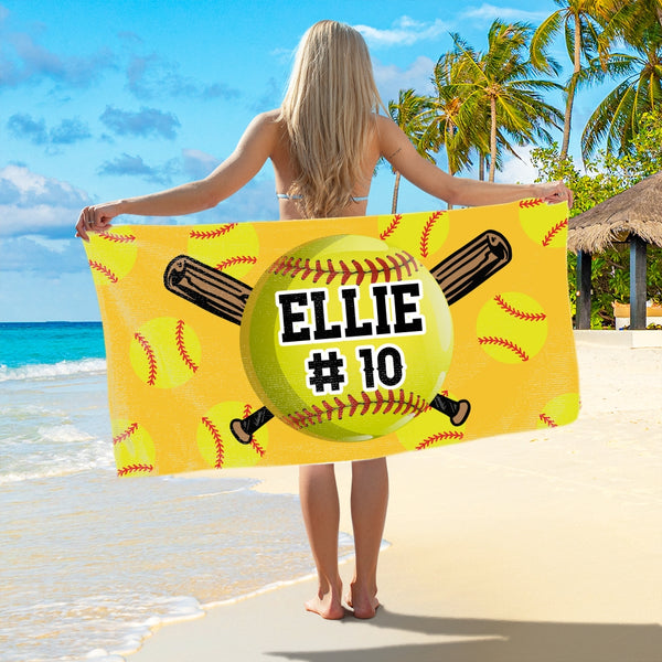 Personalized Softball Beach Towel, Softball Gift For Girl, Softball Pool Towel, Softball Team Gift, Sports Beach Towel, Softball Player Gift MLN6135BQT