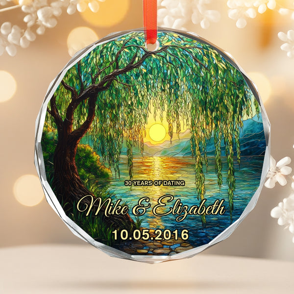 Willow 9th Anniversary Glass Ornament, Personalized 9th Anniversary Ornament Willow Wedding Anniversary Gift, 9 Years Married Keepsake Gift MLN6204NGT