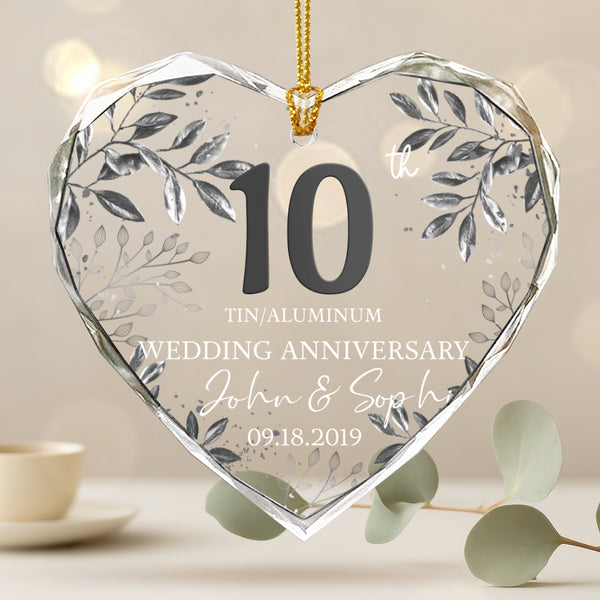 10th Wedding Anniversary Gift,Personalized 10th Anniversary Gift,Tin Wedding Anniversary Glass Ornament,Anniversary Keepsake,Gift for Couple