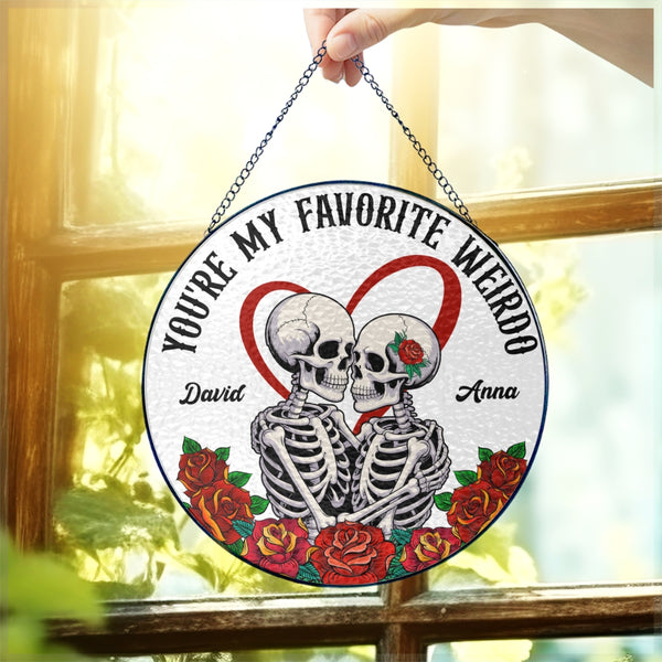 You're My Favorite Weirdo Stained Glass, Unique Skeleton Couple ,Gothic Wedding, Halloween Anniversary Gift for Spooky Couples, Wedding Gift
 LHB-3186-NTH