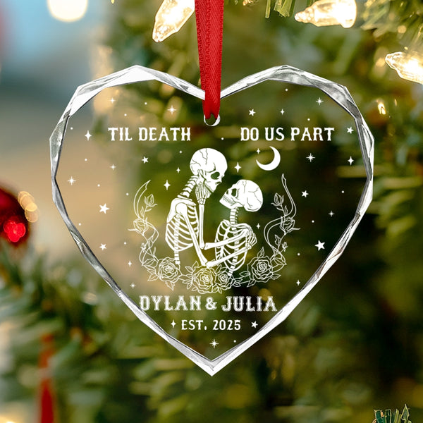 Personalized Skeleton Anniversary Ornament, Skeleton Couple Til Death Ornament, Skeleton Lovers Christmas Gift, Spooky Gothic Wedding Gift