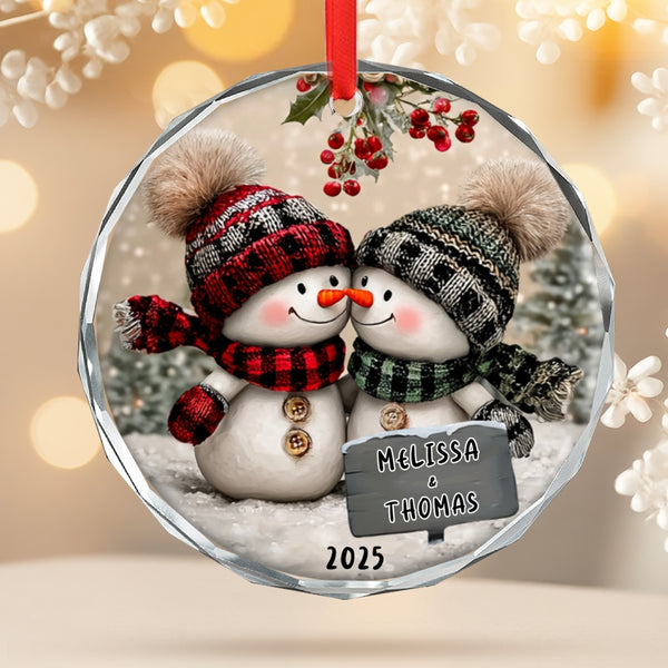 Personalized Snowman Couple Glass Ornament, Christmas Ornament For Couple Ornament 2025, Snowman Ornament, Engagement Gift, Newlywed Wedding Gifts