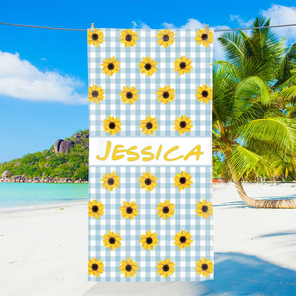 Sunflower Beach Towel, Floral Personalized Beach Towel, Custom Name Beach Towel, Flower Pool Towel, Happy Mother's Day Gift, Floral Towel MLN5757PMN