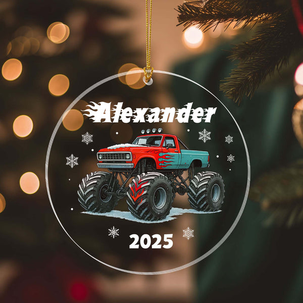 Custom Name Monster Truck Christmas Ornament for Holiday Decoration