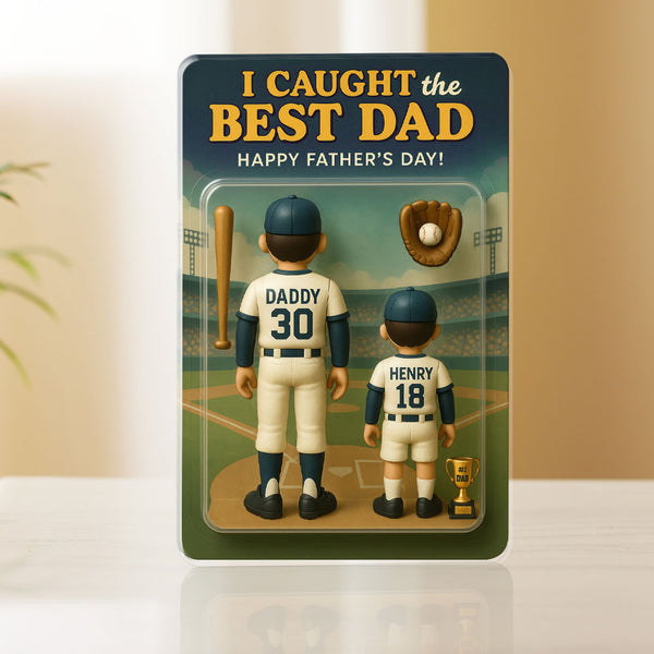 We Caught The Best Dad Baseball Gift, Personalize Fathers Day Gift For Dad, Baseball Dad Gift, Custom Figure Acrylic Block, Gift For Husband LHB128TDH