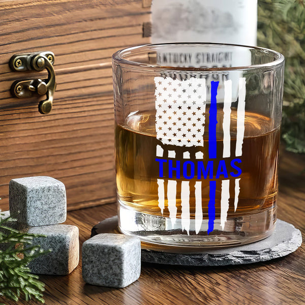 Personalized Police Whsikey Glass, Thin Blue Line Gift, Police Officer Gift, Police Gifts, Police Officer Graduation Gifts, Police Flag Gift MLN5767DNV