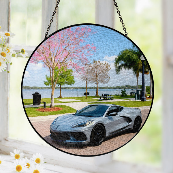 Car Stained Glass Suncatcher | Christmas Tree Ornament for Holiday Decor