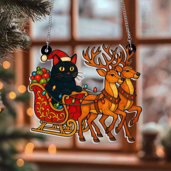 Black Cat Sleigh Ride Christmas Ornament for Holiday Decoration