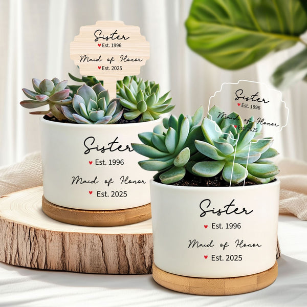 Personalized Sister Maid of Honor Plant Pot, Maid of Honor Proposal Gift for Sister, MOH Custom Flower Pot, Personalized Wedding Party Gifts MLN-1854-BQT