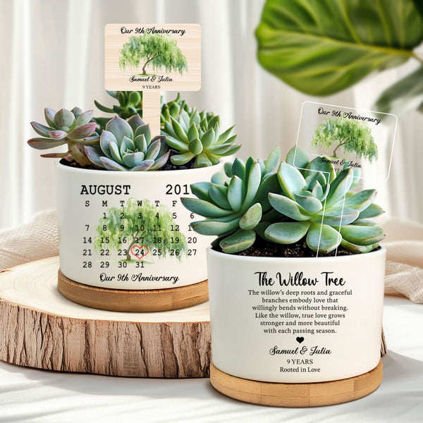 9th Anniversary Willow Plant Pot, 9th Anniversary Gift, Willow Tree 9 Year Anniversary Personalized, 9th Anniversary Gift for Her TQN-1559-LTH