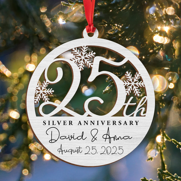 25th Anniversary Personalized Wooden Christmas Ornament, Wedding Anniversary Gift, Gift for Couples, Custom Anniversary, Gift for Parents