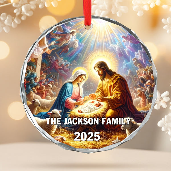 Custom Name Family Nativity Scene Christmas Ornament, Holy Family Decoration 2025, Jesus Birth Christmas Ornament, Religious Ornament Gifts