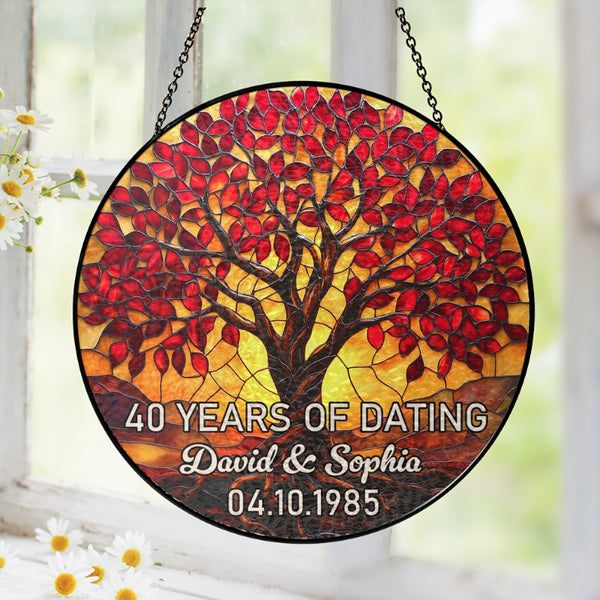 Personalized 40th Wedding Anniversary Stained Glass Suncatcher, Ruby 40th Wedding Anniversary Gift, 40th Wedding Anniversary Keepsake, Decor LHB313LPN