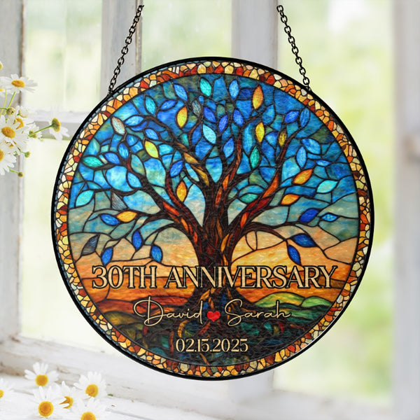 Personalized Tree of Life Anniversary Stained Glass Suncatcher, Anniversary Gift, Custom Wedding Gift, Family Decor, Wedding Decor LHB185PMN