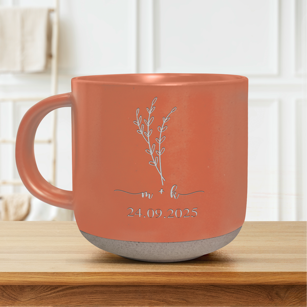 Personalized Engraved Couple Pottery Mug, Newly Engaged Gift Mug, Engagement Gift, Wedding Gift for Couple, Wedding Mug, Bridal Shower Gift VTM1547BQT