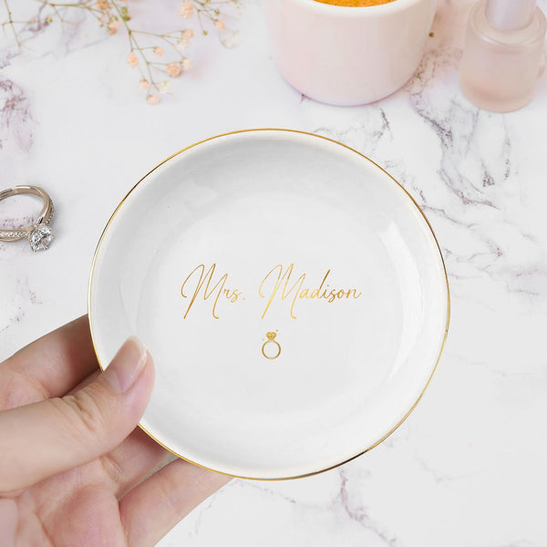 Personalized Ring Dish, Engagement Gift Jewelry Tray, Bridal Shower Gift, Gift for Bride, Wedding Ring Holder, Mrs Trinket Dish, Wedding Gift, Bridesmaid MLN5351LTH