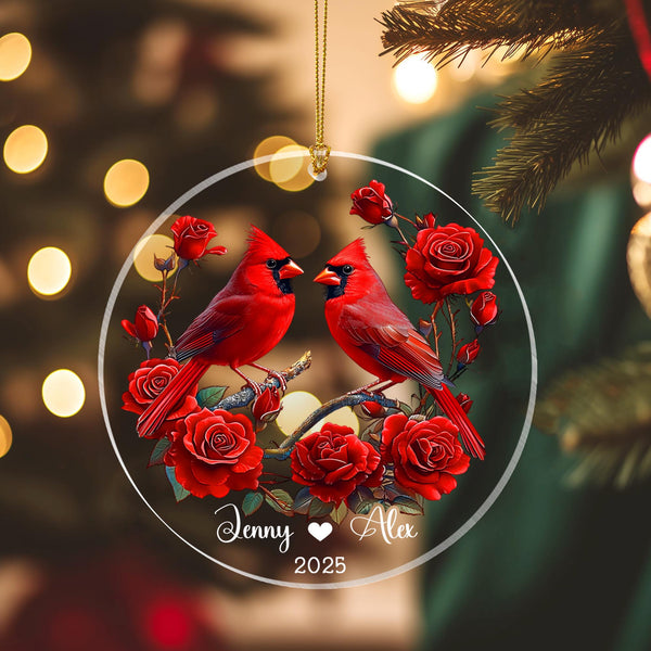 Custom Cardinal Couple Christmas Acrylic Ornament for Winter Decor