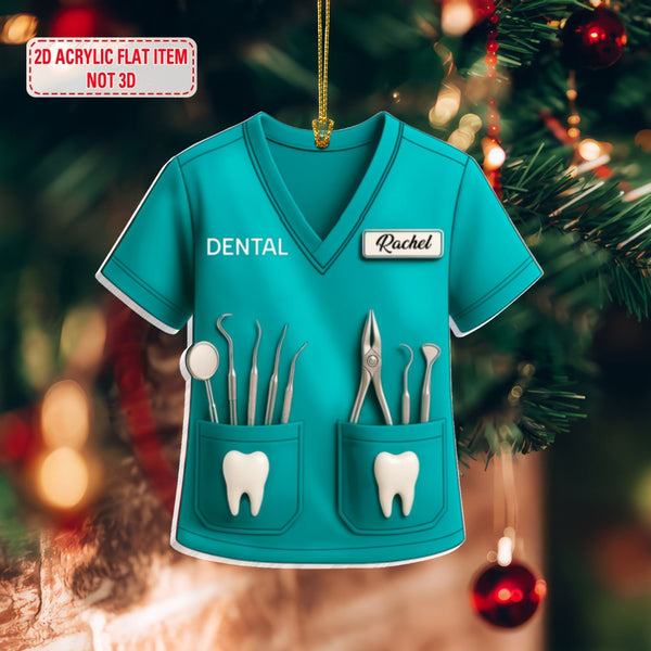 Personalized Dentist Flat Ornament | Custom 2D Acrylic Christmas Gift for Dental Hygienist, Assistant or Tooth Lover (3.54in)