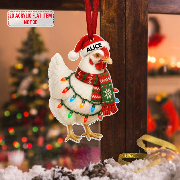 Personalized Christmas Chicken Acrylic Ornament for Farmhouse Décor