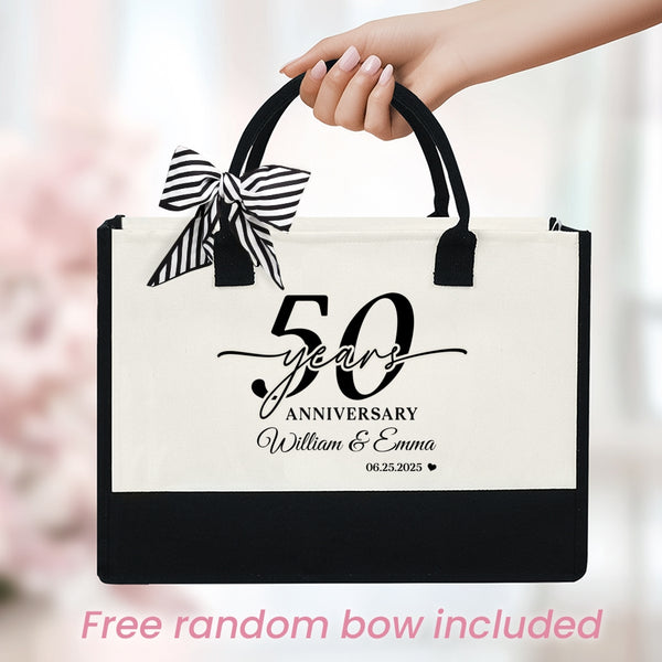 Personalized 50th Anniversary Tote Bag, Custom Golden Anniversary Gift for Couple, Wedding Anniversary Present with Names & Date TQN5513LTH
