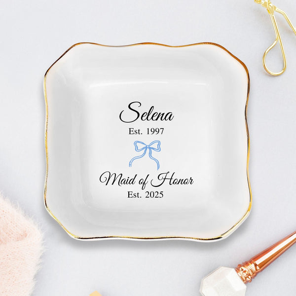 Personalized Jewelry Dish Tray, Bridesmaid Gift, Jewelry Dish Gift for Friend, Bridesmaid Gifts For Sister, , Custom Bow Ring Dish NNT33NTH