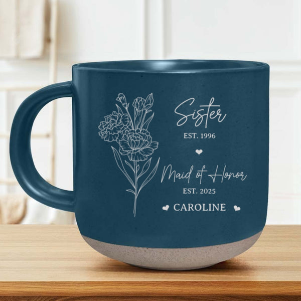 Bridal Party Engraved Mug, Maid of Honor Proposal Gift, Personalized Birth Flowers Gift, Wedding Party Gift, Wedding Gifts, Sister Gifts TQN5097LTH