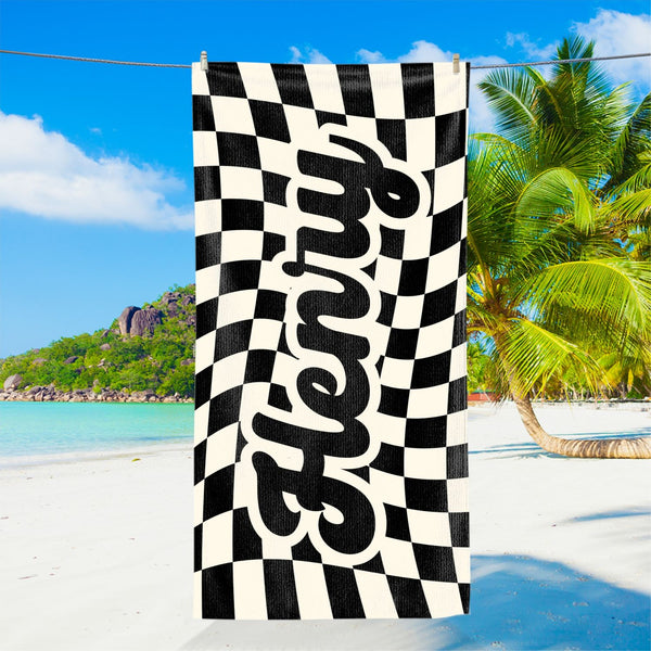 Kids Name Towel, Personalized Towel, Personalized Beach Towel, Towel with Name, Gift for Kids, Checkered Towel, Beach Towel, Boy Towel MLN5725DNV