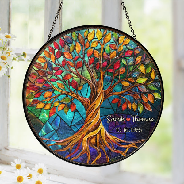 Tree of Life Stained Glass Suncatcher, Anniversary Suncatcher, Family Suncatcher, Tree of Life Glass, Nature Window Hanging, Indoor Decor MLN-1754-HVN