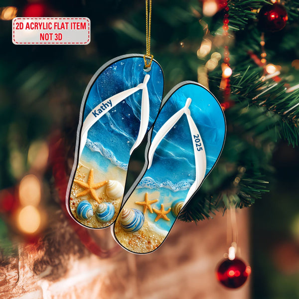 Flip Flop Acrylic Ornament, Beach Flip Flop Ornament, Beach Lover Ornament, Beach Christmas Ornament, Vacation Gift, Vacation Beach Ornament
